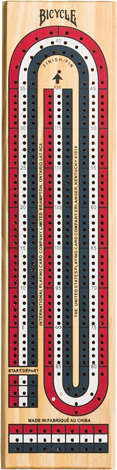 Bicycle Classic "S" 3-Track, Tri-Color Wooden Cribbage Board