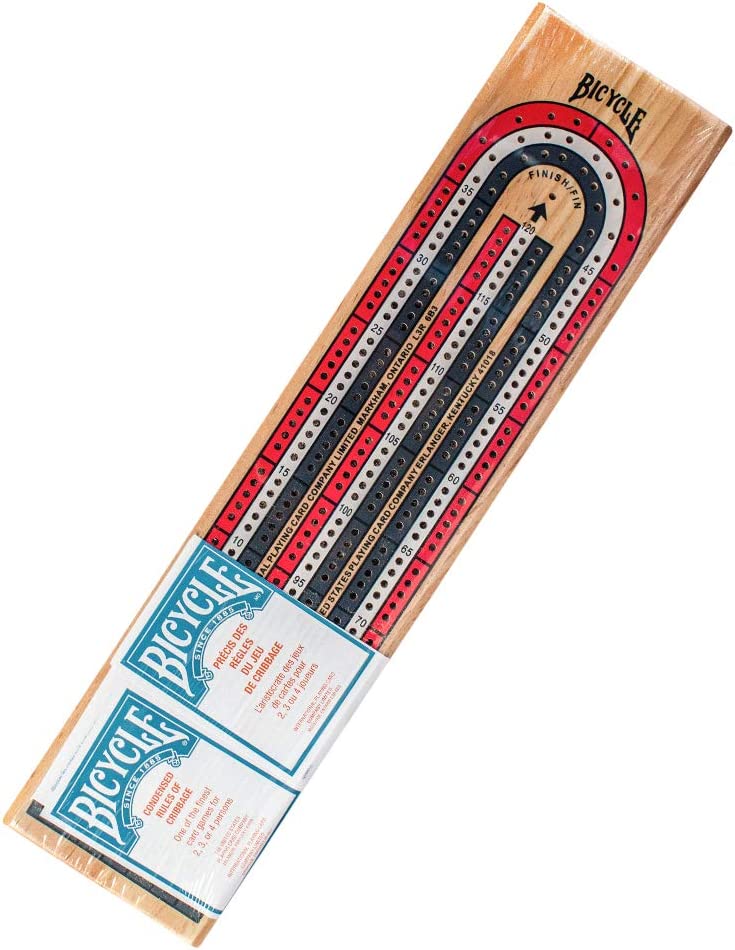 Bicycle Classic "S" 3-Track, Tri-Color Wooden Cribbage Board