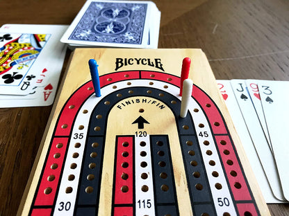 Bicycle Classic "S" 3-Track, Tri-Color Wooden Cribbage Board