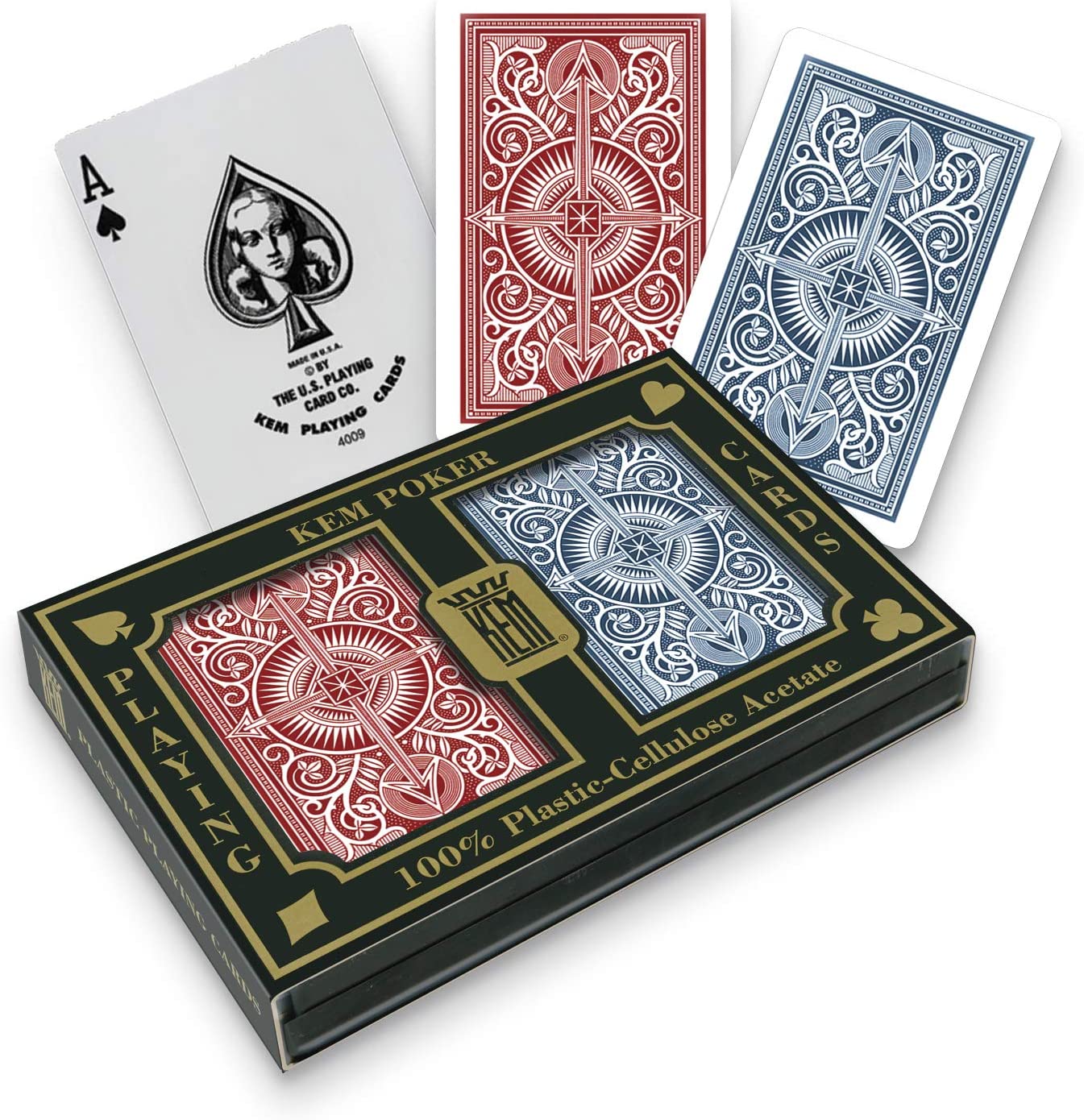 KEM Ultra-Premium Arrow Playing Cards, 2-Deck Pack (Red & Blue)